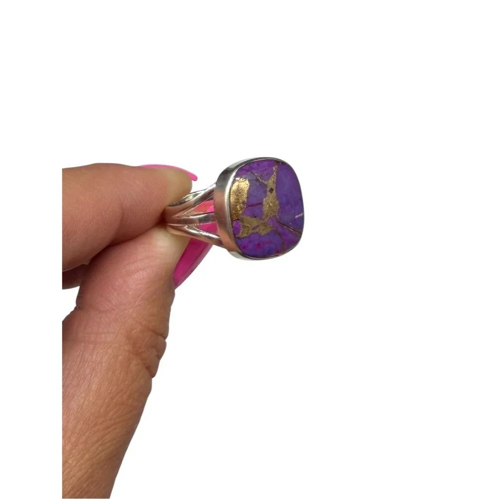 Kingman Purple Copper Turquoise Ring Size 7 Solid 925 Sterling Silver